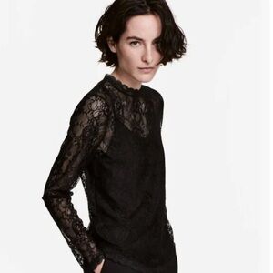 H&M | Women’s Lace Mock Neck Long Sleeve  Peplum Top - NEW